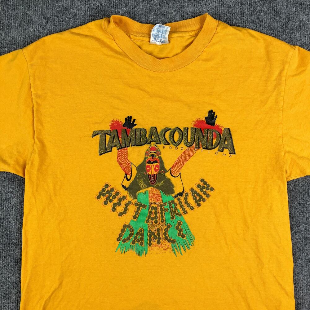 Hanes T-Shirt Mens Size L Yellow Tambacounda West African‎ Dance Cotton USA Made